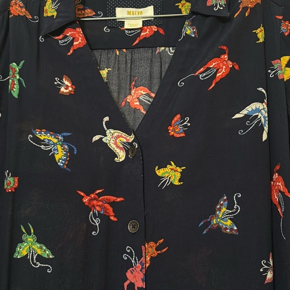 Anthropologie Midi Flutterby Navy Butterfly Dress- M - Picture 6 of 14